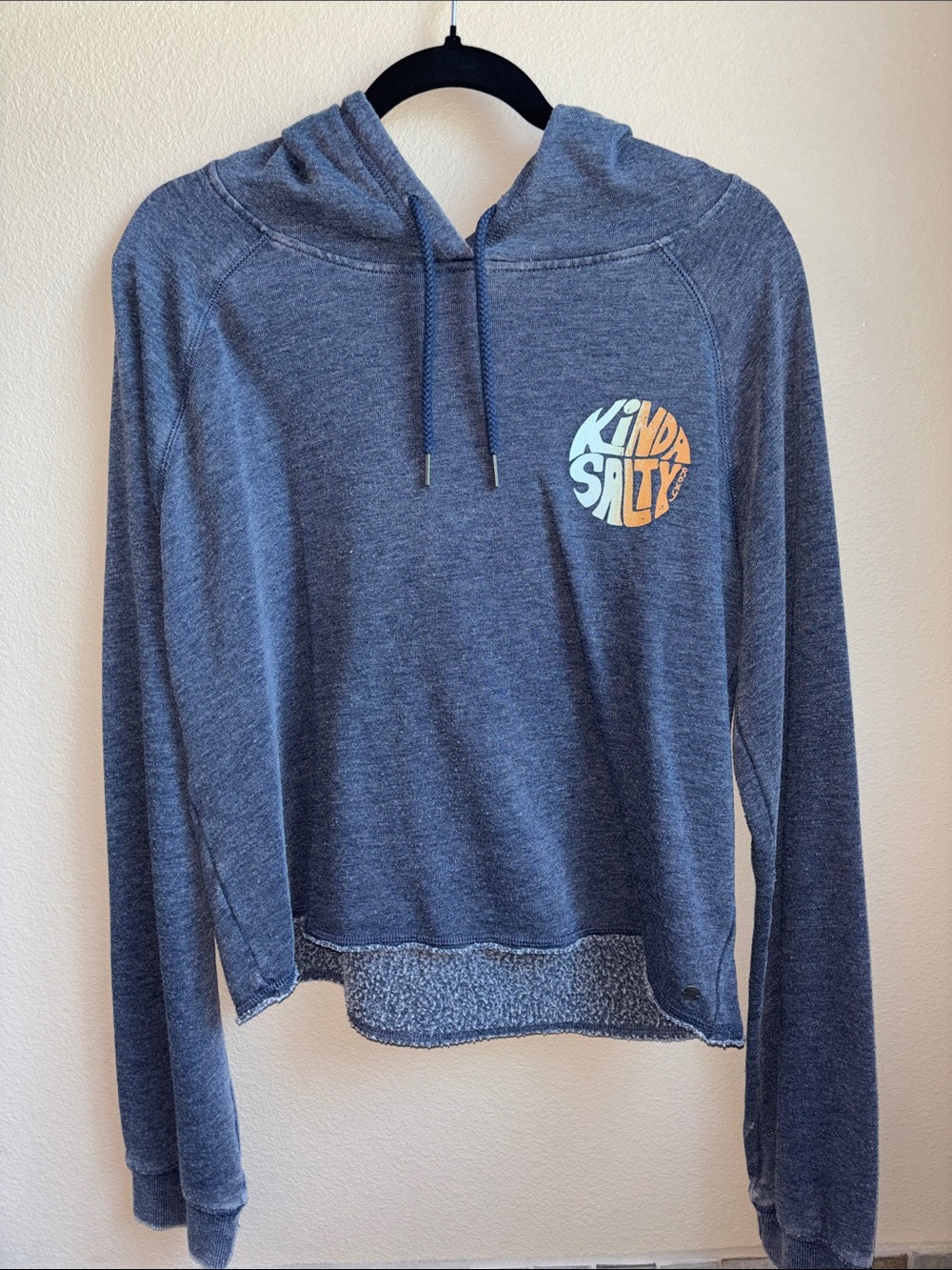 Roxy Kinda Salty Cropped Hoodie Sweatshirt Blue Retro Surf Graphic XL